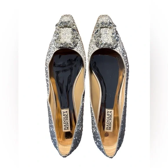 Badgley Mischka Crystal Brooch Flats Size 8.5 Sparkly Perfection - Picture 2 of 9